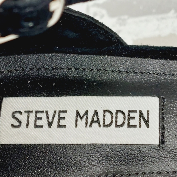 Steve Madden Women's Irenee Black Leather Slip On Block Heeled Sandals M927 - Picture 9 of 11